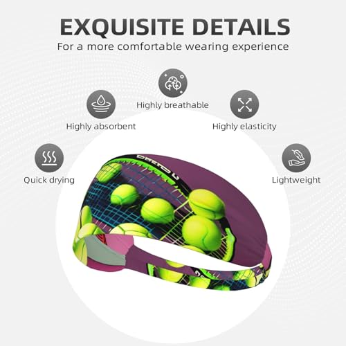 Elastic Sports Headband Hairband BROLEO Funny Tennis Racquets and Tennis Balls Printing Quick Drying, Moisture Wicking4