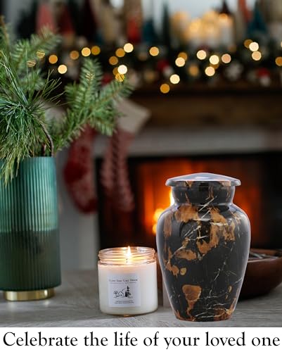 Dynasty Black Marble Finish Metal Keepsake Mini Cremation Urn for Human or Pet Ashes - Token Sharing Memorial Urn with Velvet Bag