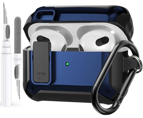Image of Olytop for Airpods 3rd Gen Case with Lock 2021, Rugged Apple Airpods 3rd Generation Case Men Women, Armor Shockproof iPod 3rd Gen Case Protective Hard Shell with Carabiner&Cleaner kit, Black
