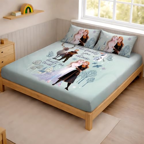 Image of Sassoon Disney Frozen Sisters Digital Printed 100% Cotton Bedsheet with 2 Pillow Covers in 300TC