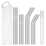 Reusable Metal Straws,15 Pcs, Long Stainless Steel Straws, Drink Bubble Milk Tea/Water/Milk/Jelly/Bu
