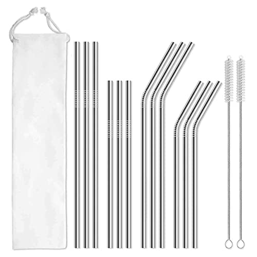 Reusable Metal Straws,15 Pcs, Long Stainless Steel Straws, Drink Bubble Milk Tea/Water/Milk/Jelly/Bubble Tea #TOP1