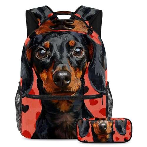 Cartables motif teckel Love Surrounds avec trousse pour ados