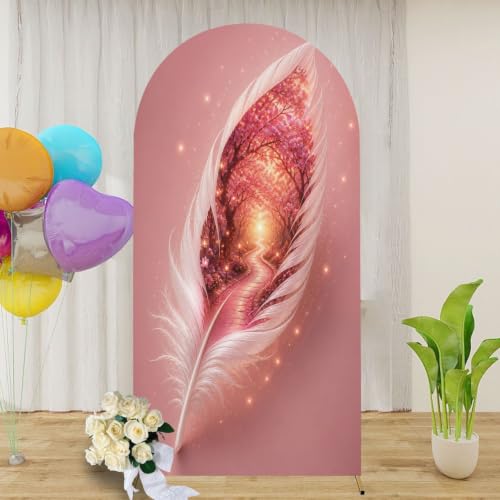 6.6FT Arch Backdrop Cover Spandex Fitted Stretchy White Feather Forest