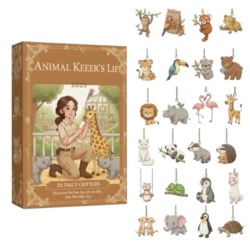 Calendario de Adviento de cuenta regresiva de Navidad, divertido aditivo para fiestas de placa acrílica plana 2D, 24 días con figuras de animales como decoración para árbol de Navidad, para los