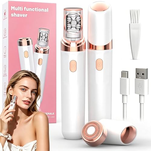 Facial Hair Remover for Women 2 in 1 Facial Hair Remover & Lady Shaver Epilator for Women Hair Removal Device Portable Gentle Facial Epilator for Face Lip Chin Leg Arms and Bikini Line