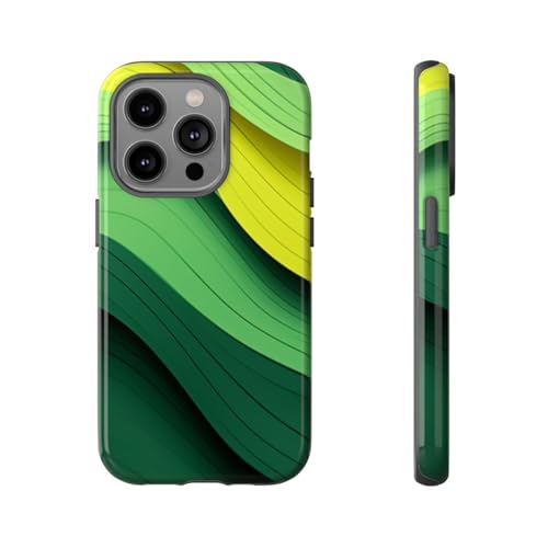 Coque iPhone 14 Pro motif vague vert et jaune antichoc brillante