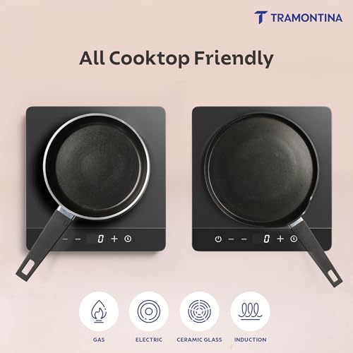Image of TRAMONTINA Chroma Cookware Set of 2 - Fry Pan 20 cm & Dosa Tawa 28 cm | Ceramic Reinforced Cookware | Cold Forged | Bakelite Handle | All Cooktop Compatible | Dishwasher Safe Grey