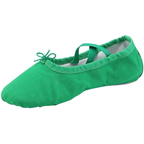 missfiona Women's Canvas Ballet Slippers Practice Yoga Flat Shoes Split Belly Shoes(6.5 UK, Green) Cover