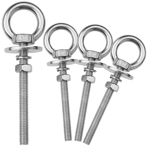 Image of 4 Pack M8 Stainless Steel Eye Bolts with Nuts,5 /16 inch x 3 inch Eye Bolts | 304 Stainless Steel Eye Bolt,Eye Bolts Heavy Duty for Hang Tie Down Outdoor,m8 eye bolt,Long Lifting Ring Eye Bolt