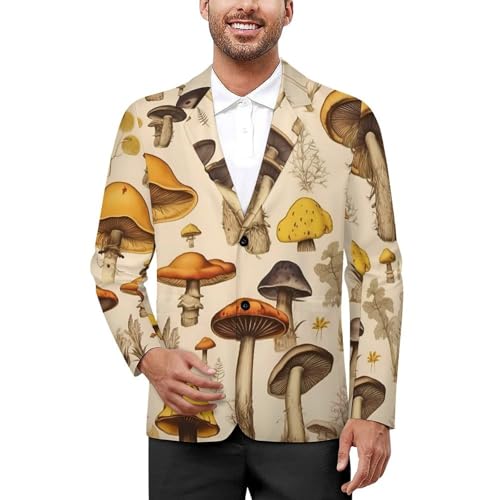 Vintage Mushroom Pattern Men's Casual Blazers Slim Fit Sport Coats Blazer Two Buttons Suit Jacket for Work Party - Main Image