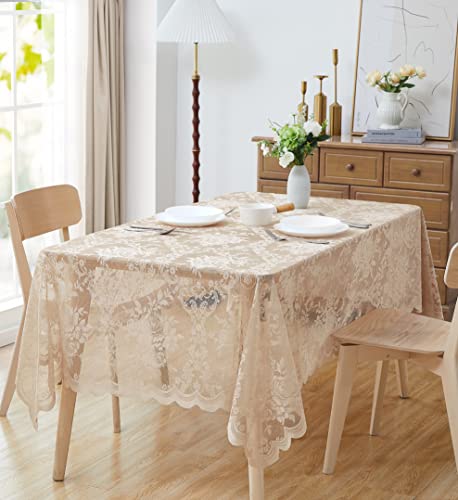 DECOPOTS Linen 54 x 72 inches Lace Tablecloth | Rectangle Tablecloth with English Rose Design | Dining Table Cover for 6-8 Guests (Linen - Rectangle - 54 x 72)