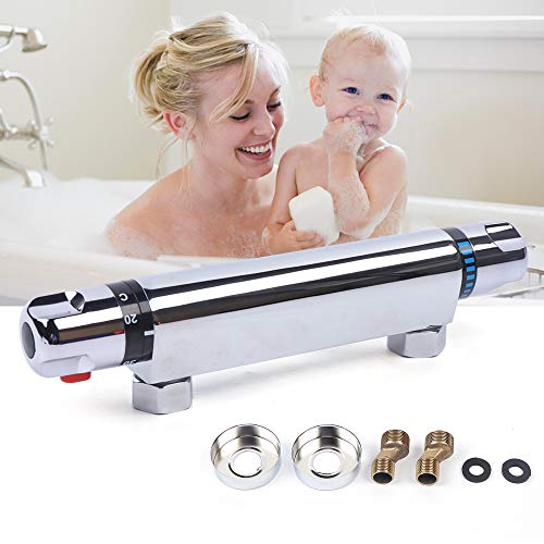 Duschthermostat Brausethermostat Thermostat Armatur Bad Wandmontage Mischbatterie Duscharmatur mit 38 °C Sicherheitstaste VerbrüHungsschutz, Messing hochglanzverchromt