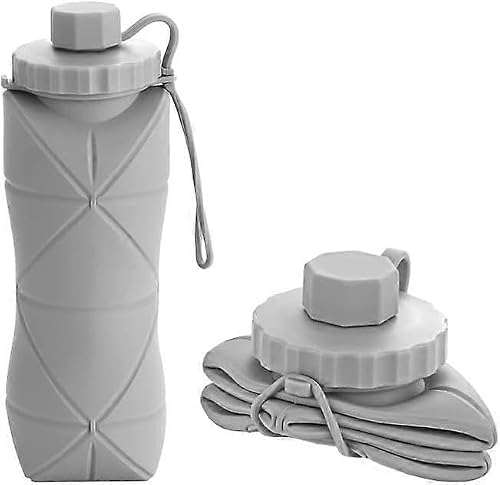 JOYHAPPST 7.7x22cm Collapsible Water Bottle, Silicone Foldable Water Bottles For Travel, Easy-To-Carry Design And Compact Size, BPA Free,600ml (gray)