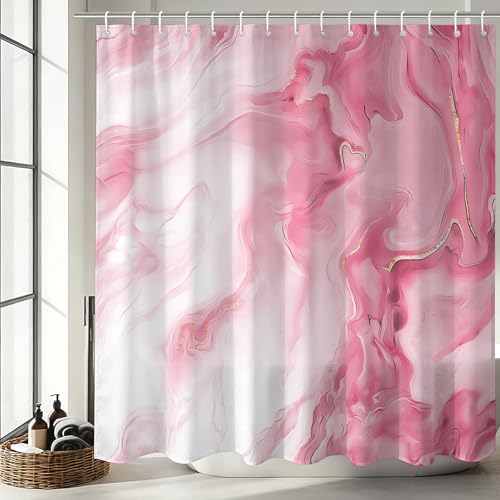 Mocsicka Shower Curtains for Bathroom Pink Marble Shower Curtain for Bathroom Pink and White Shower Curtain Modern Art Decor Waterproof Fabric Bath Curtain for Modern Bath Decor 72 X 72 Inch