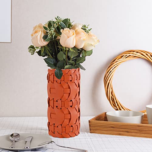 Leather Vase (8") Modern Vases For Home Decor,Decorative Vase Gift - Nordic Vase Leather Decor- Minimalist Vase, Boho Decor (Brown) #TOP1