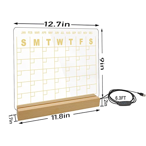 Acrylic Dry Erase Board Calendar With Led Light - 13 X 10" Calendar Memo Desk Mini Writing, Acrylic Reusable Note With 12 Markers For Writing List Office Home (Multicolor With Calendar) #TOP1