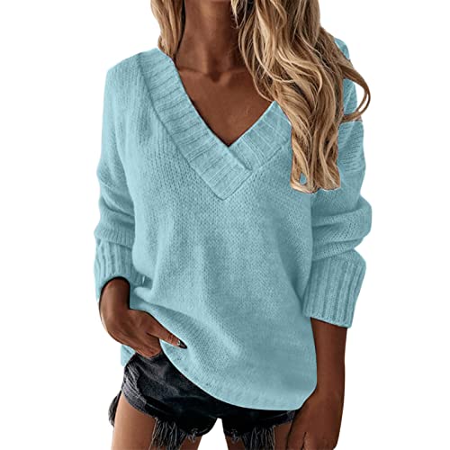 Jersey Punto Mujer Suéter Mujer Cuello Pico Jersey Mujer Otoño Jerseys Finos Mujer Suéter De Manga Larga Con Cuello En V De Color Liso Para Mujer SuéTer Fino Mujer Manga Larga