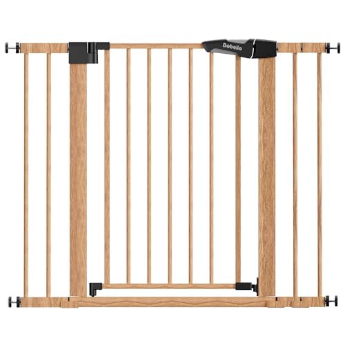 Mom's Choice Award Winner-BABELIO 26-40' Metal Baby Gate with Wood Pattern, PressGuard C5 Easy Install Pressure Mounted Dog Gate for Stairs and...