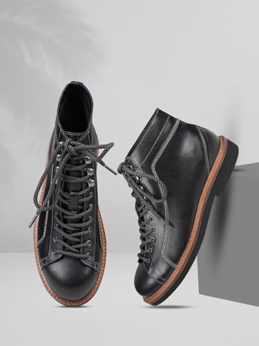 Image of Ezok 4001 Men's Leather Lace-Up Boots | Comfortable Ankle Boots | Lightweight Anti-Slip Casual Boots for Everyday Wear