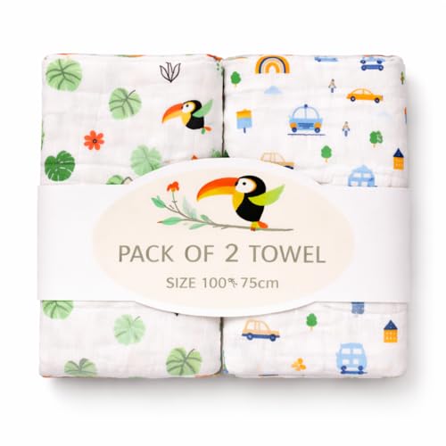 Image of Muslin Cotton Soft Baby Bath Towel,Swaddle,Medium Size (75CM*100CM),Premium Muslin Burp Cloth for Baby,Newborn Single Layer Kids Boys and Girls (Pack of 2) White