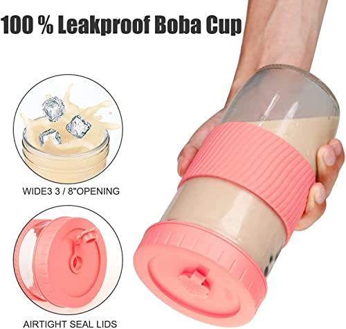 Bubble Tea Tazza, Tazza con cannucce, Set di 2 Mason Jars 730ml, Tazza Bubble Riutilizzabile, per frullati, Riutilizzabile, per Bevande, per caffè, frappè, succhi, frullati, Birra - immagine 4