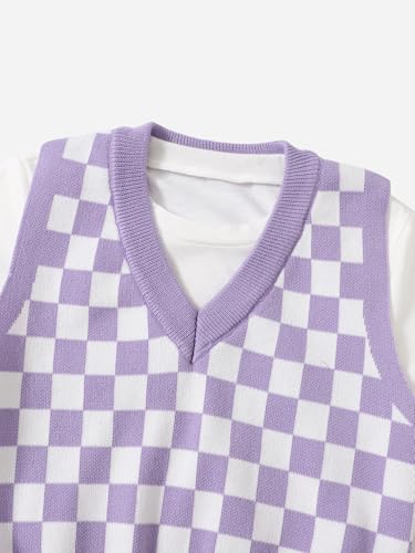 Floerns Girls Checker Print V Neck Sleeveless Sweater Vest Tank Top4