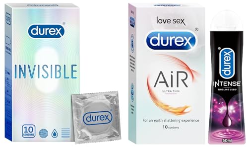 Image of Durex Air Condoms for Men - 10 Count with Durex Lube Tingling Lubricant Gel - 50ml | Water based lube |Suitable for use with toys & Durex Invisible Super Ultra Thin Condoms for Men - 10 Count