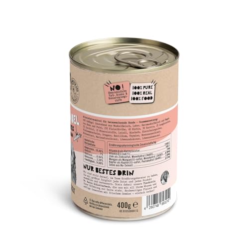 Dogs’n Tiger Junior, Hundefutter, Grünschnabel, Hundenassfutter für Welpen mit Huhn, Reis und Gemüse, ohne Getreide, Zuckerzusatz, künstliche Konservierungsstoffe, 6X 400g