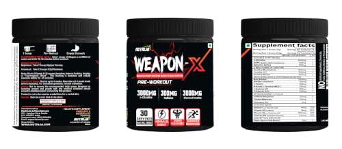 Image of NutriJa Weapon-X Pre-Workout Powder with 20 Active Ingredients -3 Best forms of Creatine, AAKG, Beta-Alanine, Caffeinated | Pumps, Viens Popping, Energy, Focus & Strength (30 Servings (Pineapple))