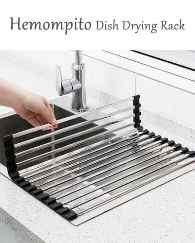 Hemompito 17.72" Dish Drying Rack Over the Sink, 304 Stainless Steel, Non-Slip Silicone Edges & Quick Drainage, Folding Space-Saving for Home & RV Kitchen, Dish Drainer, Cooling Rack & Sink Cover — view 5