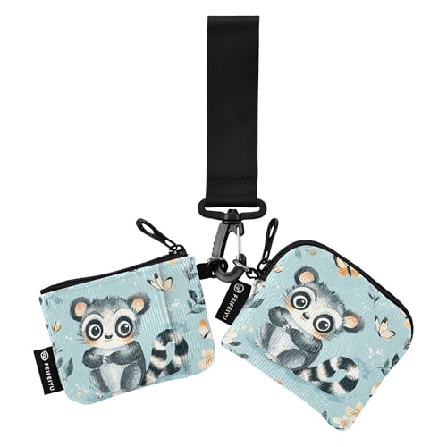 Cute Lemur Turquoise_4 Women's Change Wallet Card Cases Large Capacity Money Organizers with Wristle Strap for Men Women 2 Pcs