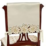Winter Poinsettia Luxury Holiday Chair Cover Set of Two | Elegant Ivory Polyester Satin | Handcrafted Cutwork Poinsettia Flowers with Embroidery | Decorates Dining Chairs for Christmas Entertaining