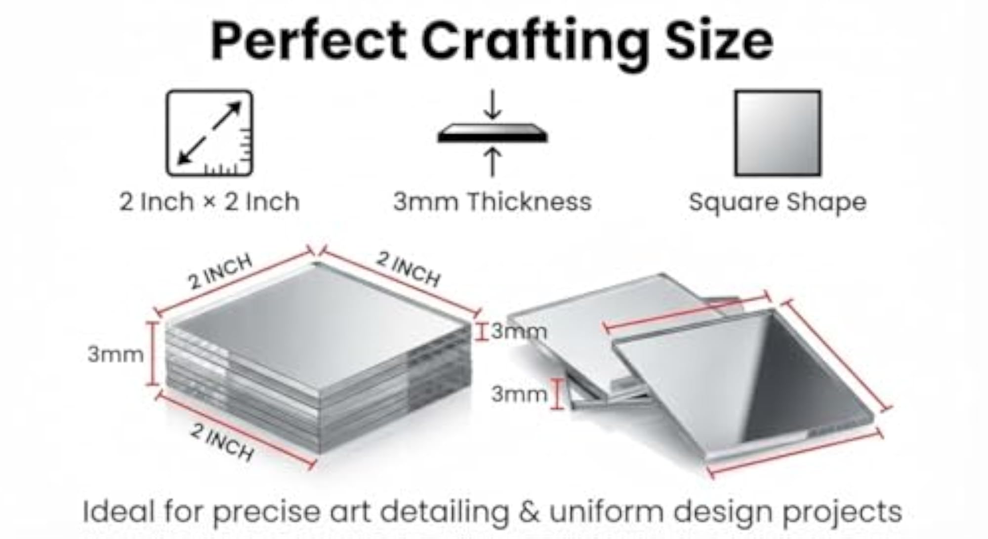 Silver Mirror Acrylic Sheets for Craft Making, 2" x 2"