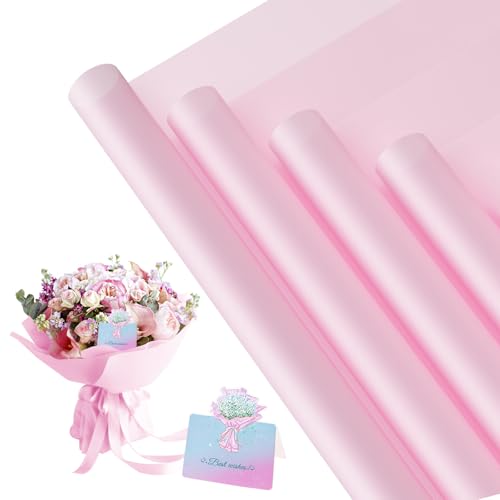 REAXYZNN 20 Sheets Flower Wrapping Paper Waterproof Floral Wrapping Paper Florist Supplies Packaging Paper for Wedding Birthday Gift (Pink)