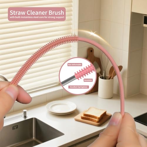 image for RUNZI 4PCS Silicone Straw Cleaner Brush, Reusable Straw Brush Extra Lo