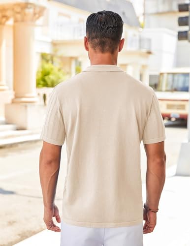 COOFANDY Men's Knit Shirts Short Sleeve Button Down Polo Shirt Vintage Casual Summer Beach Shirts4