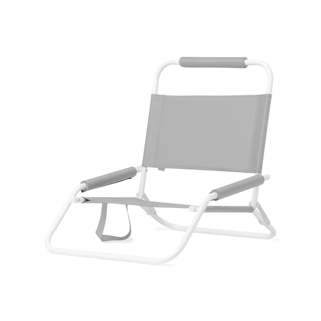 TIENDA EURASIA - Silla de Playa Plegable | Sillas de Playa | Ligera y Resistente | Estructura Metálica Blanca | Asas de Transporte | Reposabrazos y Reposacabezas Acolchado | 48 x 63 x 52 cm | (Gris)