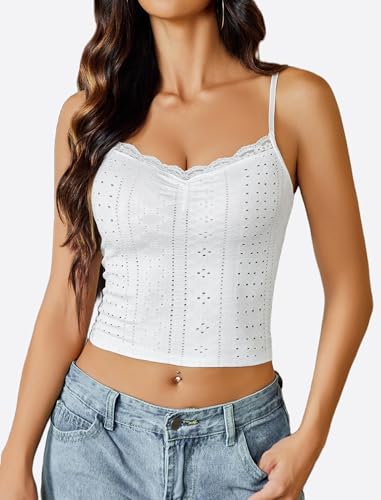 Avidlove Womens Lace Camisole Spaghetti Strap Tank Top Sweetheart Neck Eyelet Pleated Bustier Tops Slim Fit Y2k Cami2