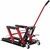 Hydraulic Motorcycle Lift Jack, Heavy Duty 1500Lb Capacity Scissor Jack with 4.7-14.57in Height Adjustment, Non-Slip Platform & 360° Swivel Casters for ATV/UTV/Dirt Bike, Red