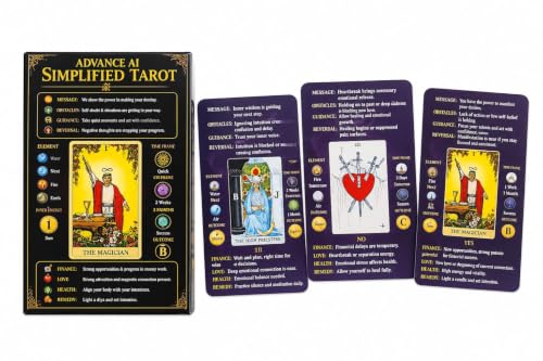 Image of Advance AI Simplified Tarot by Sukhwinder Singh | Tarot Cards Deck with Meaning Guide | Beginner Oracle Cards for Fortune Reading, Spiritual Guidance, Meditation, Self Discovery & Positive Energy