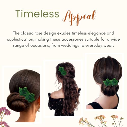 Image of Hair Flare Artificial Plastic & Metal Rose Flower with An Abundance of Petals Design Hairpin /Hair Clip /Judabun | Bridal Hair Accessories, Wedding, Festival for Women & Girls - 2700, Set of 2