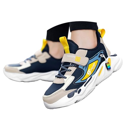 Scarpe da ginnastica da ragazzo in pelle casual sportive con suola antiscivolo per correre tutti i giorni, leggere, traspiranti, comode, 3-14 anni, 04 blu scuro., 30 EU