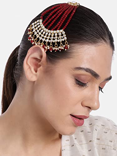 Image of Peora Gold-Plated & White Kundan Pearl Studded & Beaded Jhumar Passa Jewellery