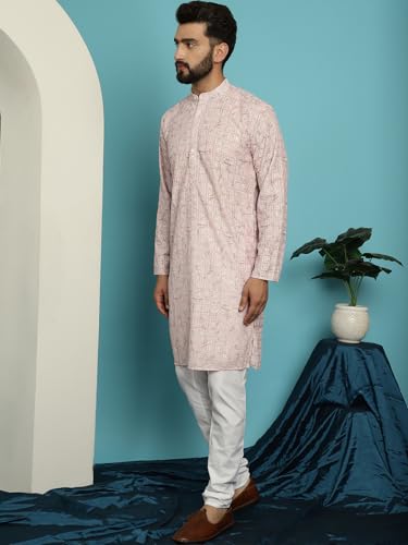 Image of SOJANYA (Since 1958 Men's Cotton Embroidered Printed Kurta & White Pyjama Set