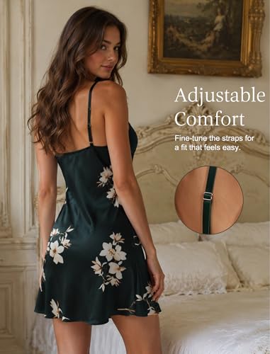 Image of Girece Sexy Night Gowns for Woman Silk Nightgown Lace Trim Sleep Dress Babydoll Lingerie Satin Nighty Negligee