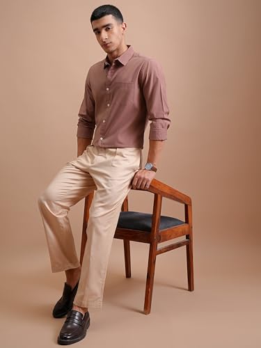 Image of Highlander Men's Slim Fit Shirts | Solid | Long Sleeves | Spread Collar | Casual Shirts | Men Shirts Dusty Rose