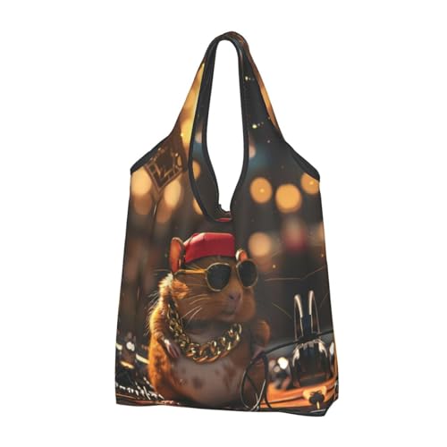 Sac d'épicerie réutilisable VOSERY noir pliable et lavable avec motif cochon d'Inde