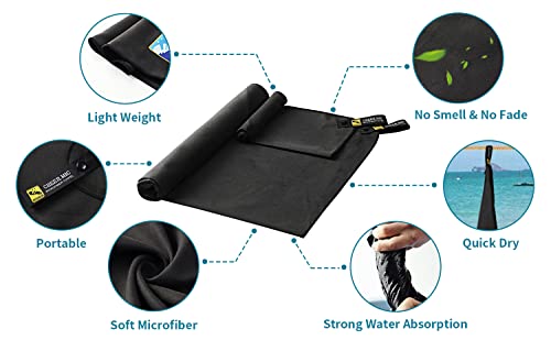 Cheer Mic 2 Pack Microfiber Fast Drying Towel - Lightweight&Compact For Beach, Travel, Yoga Sports, Camping (Large (30"X60")+Small (12"X25"), Black) #TOP2