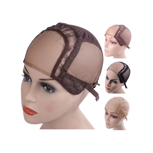 YANTAISIYU 4X4 Inch U Part Swiss Lace Wig Cap for Making Wigs with Adjustable Straps on the Back Glueless Hairnets (Dark Brown L)